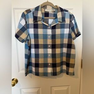 Lemon Grass Retro Checkered Button Up Shirt Cotton Size XL